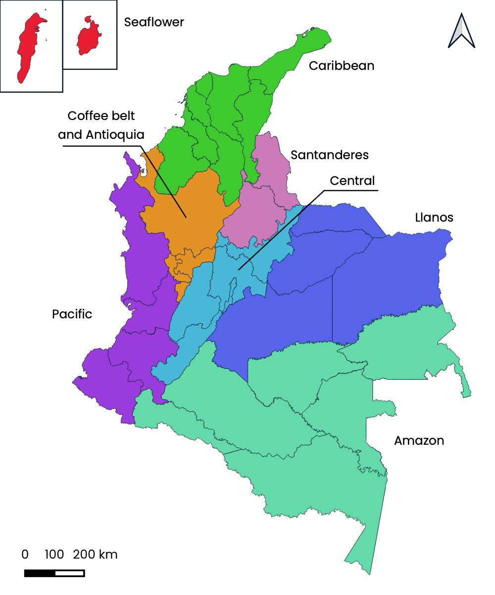 Map of Colombia's regions
