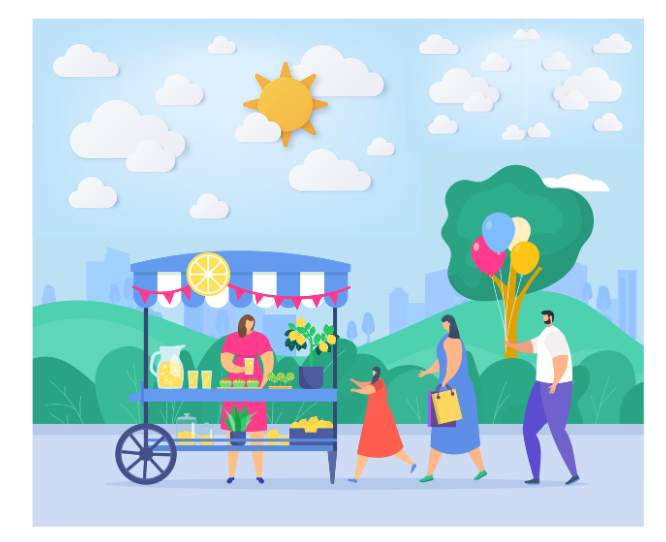 Lemonade and juice store with sun in a new location