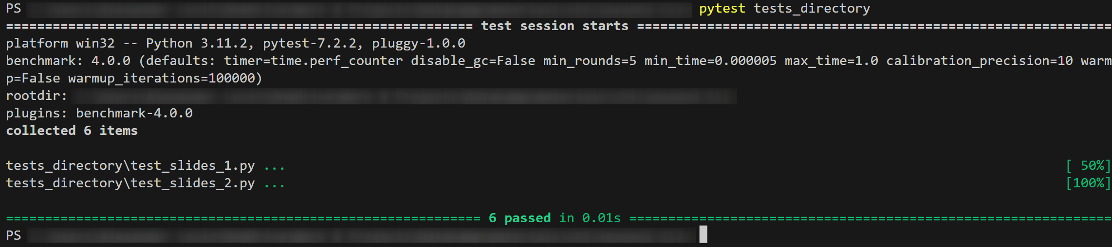 directory tests output
