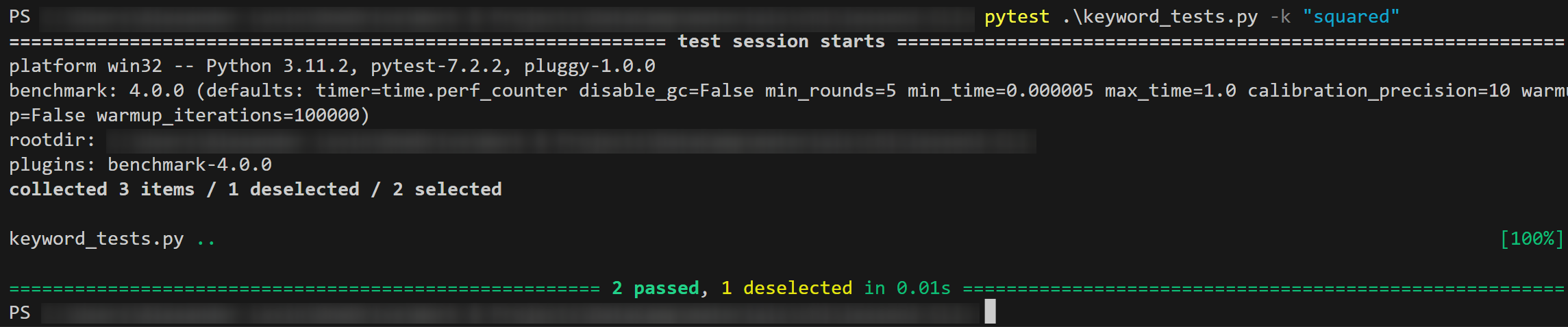 keyword tests output