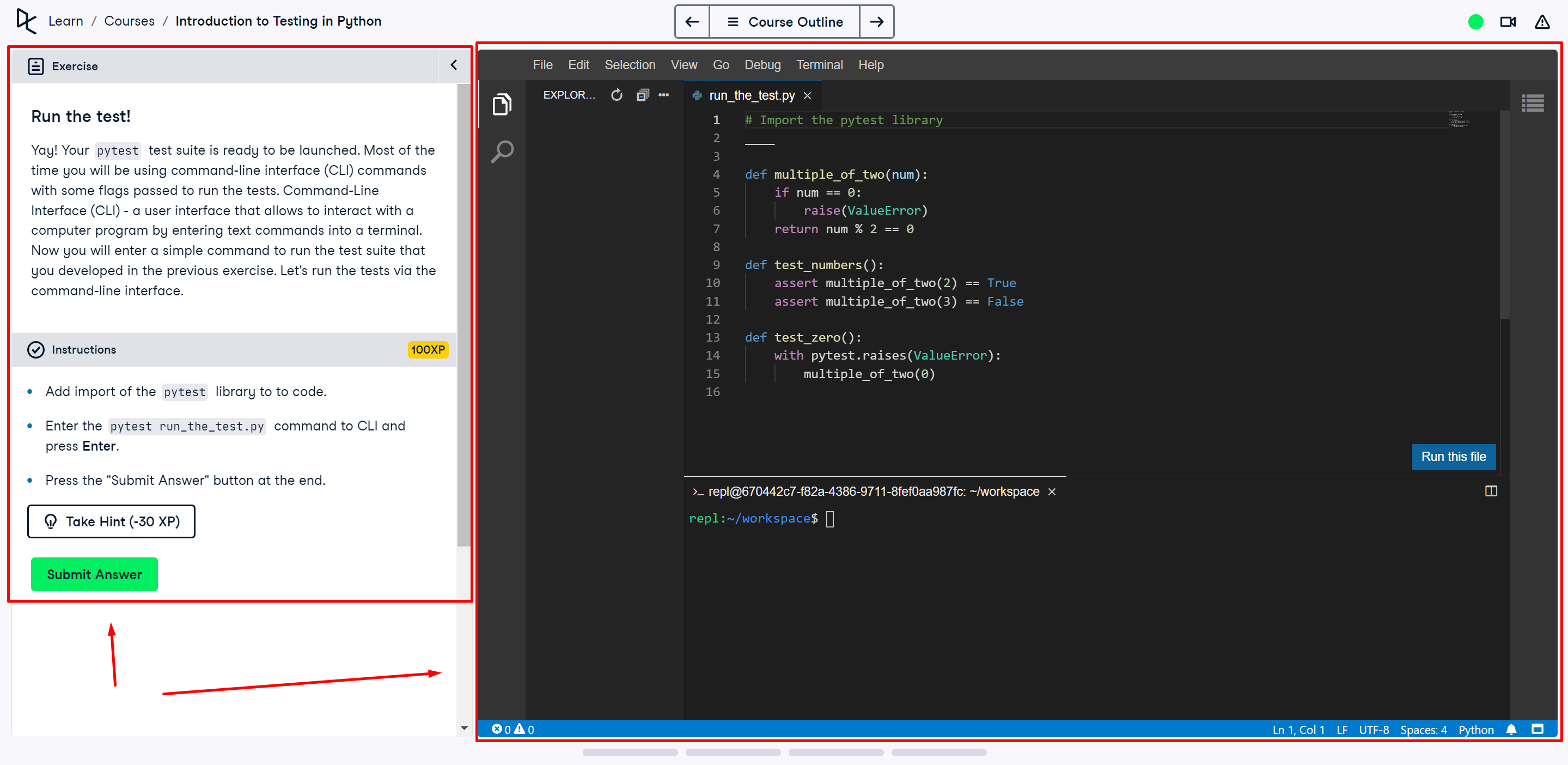 IDE example with arrows