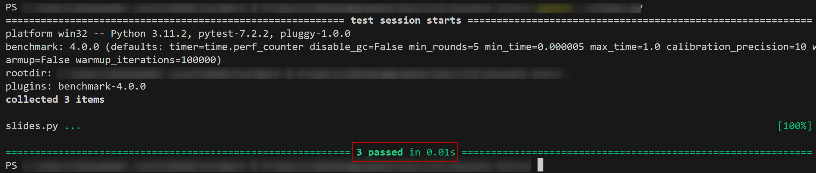 test output example - results highligted
