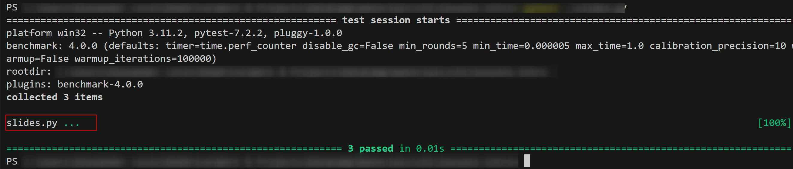 test output example - names of test scripts highligted