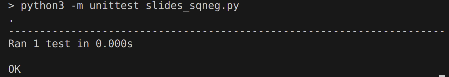 output of unittest test_sqneg.py
