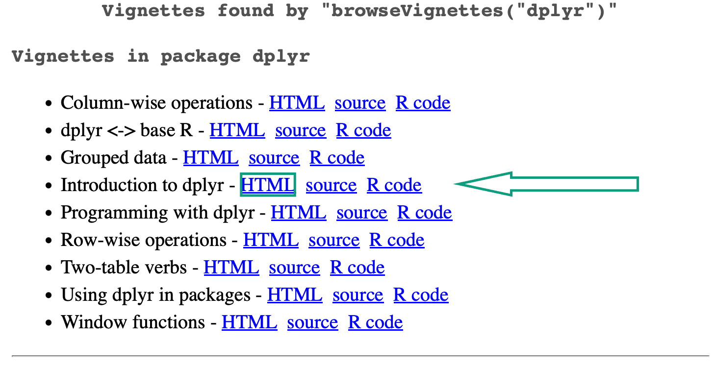 dplyr vignettes page