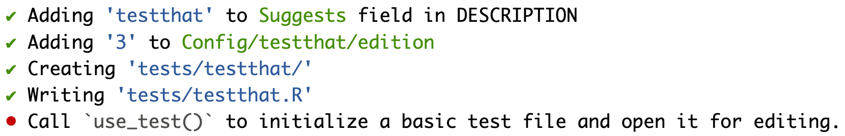 use_testthat output