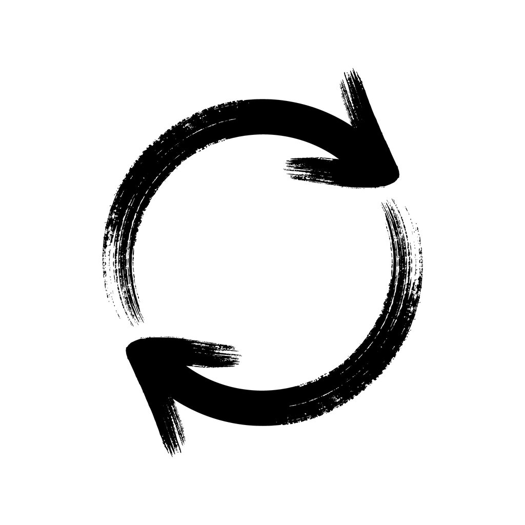 Two cyclical arrows showing the principle of a feedback loop