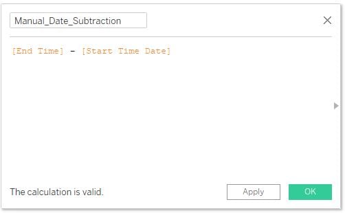 Tableau calculated field showing the difference between subtracting two date fields manually