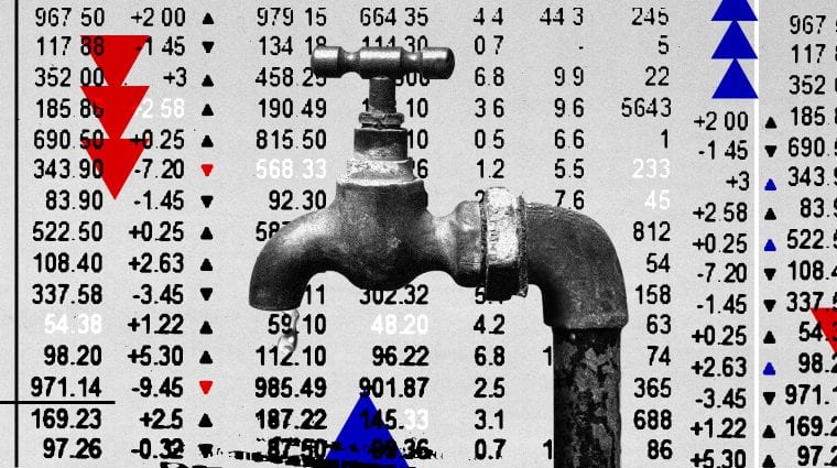 Image of transactional pricing data on a hypothetical water market exchange