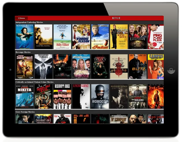 An image of a tablet with AI-powered movie recommendations