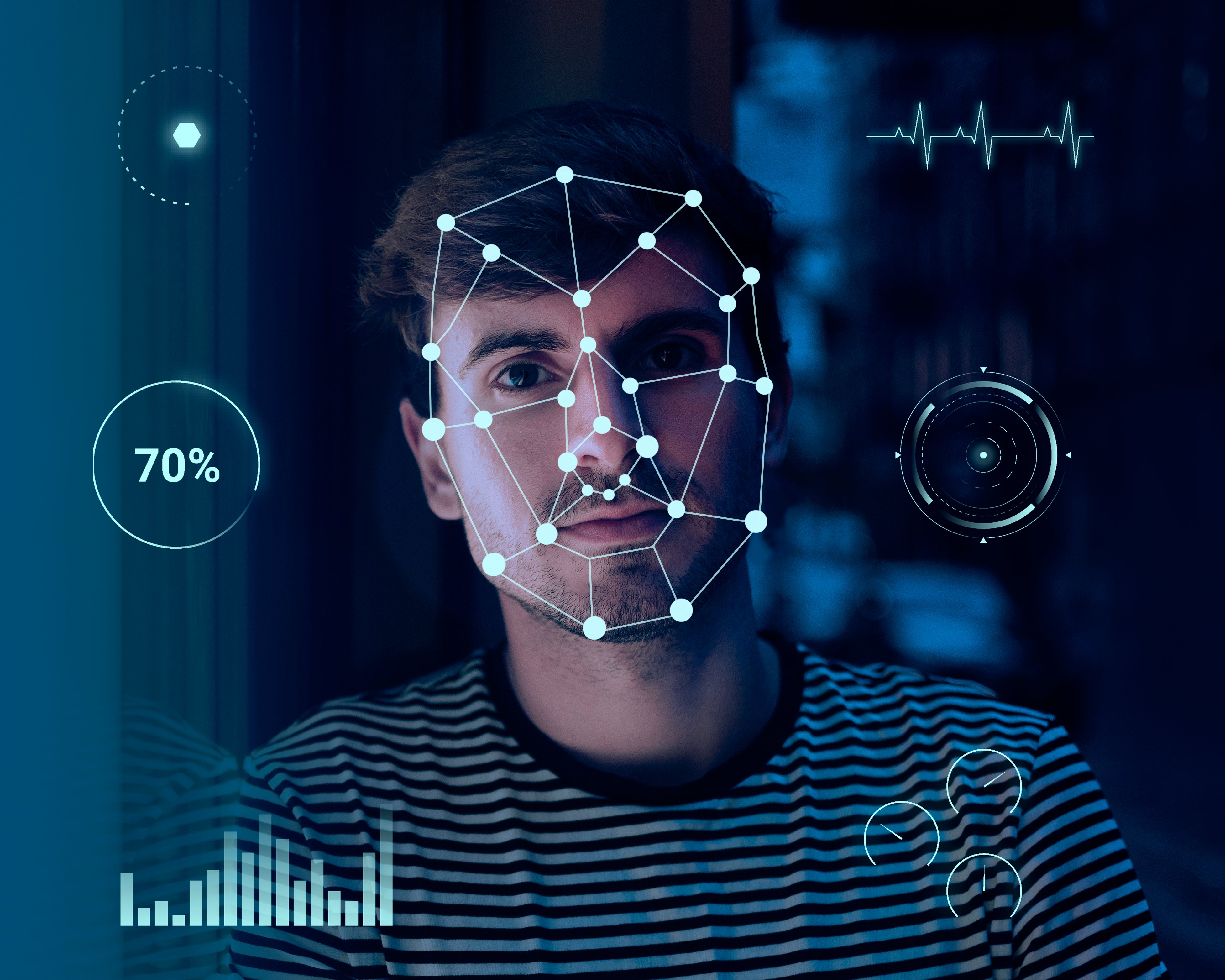 An image showing facial recognition as one of the examples of AI application.