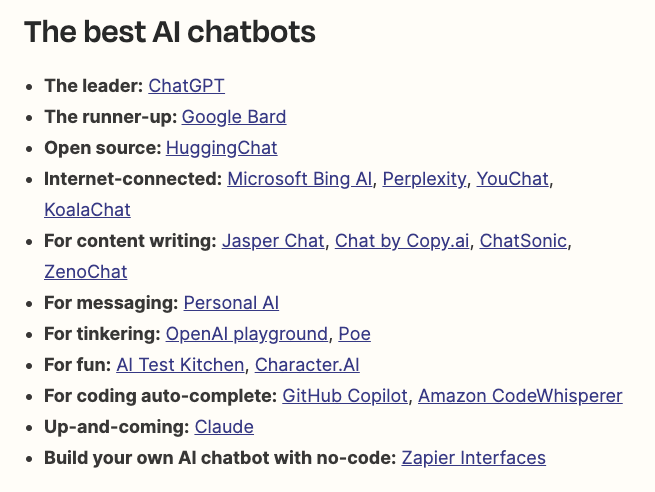 Article listing the best AI LLMs of 2023
