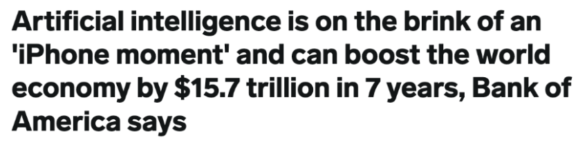 A news headline saying: Artificial Intelligence is on the brink of an iPhone moment.