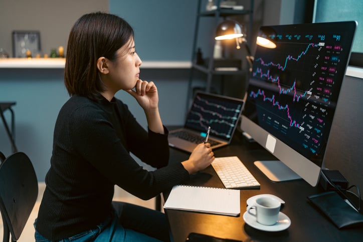 Image of an investor viewing prices on a monitor.