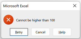 Example of a data validation rule that has been set on the test score column of a sample dataset, where only values between 0 and 100 are accepted.