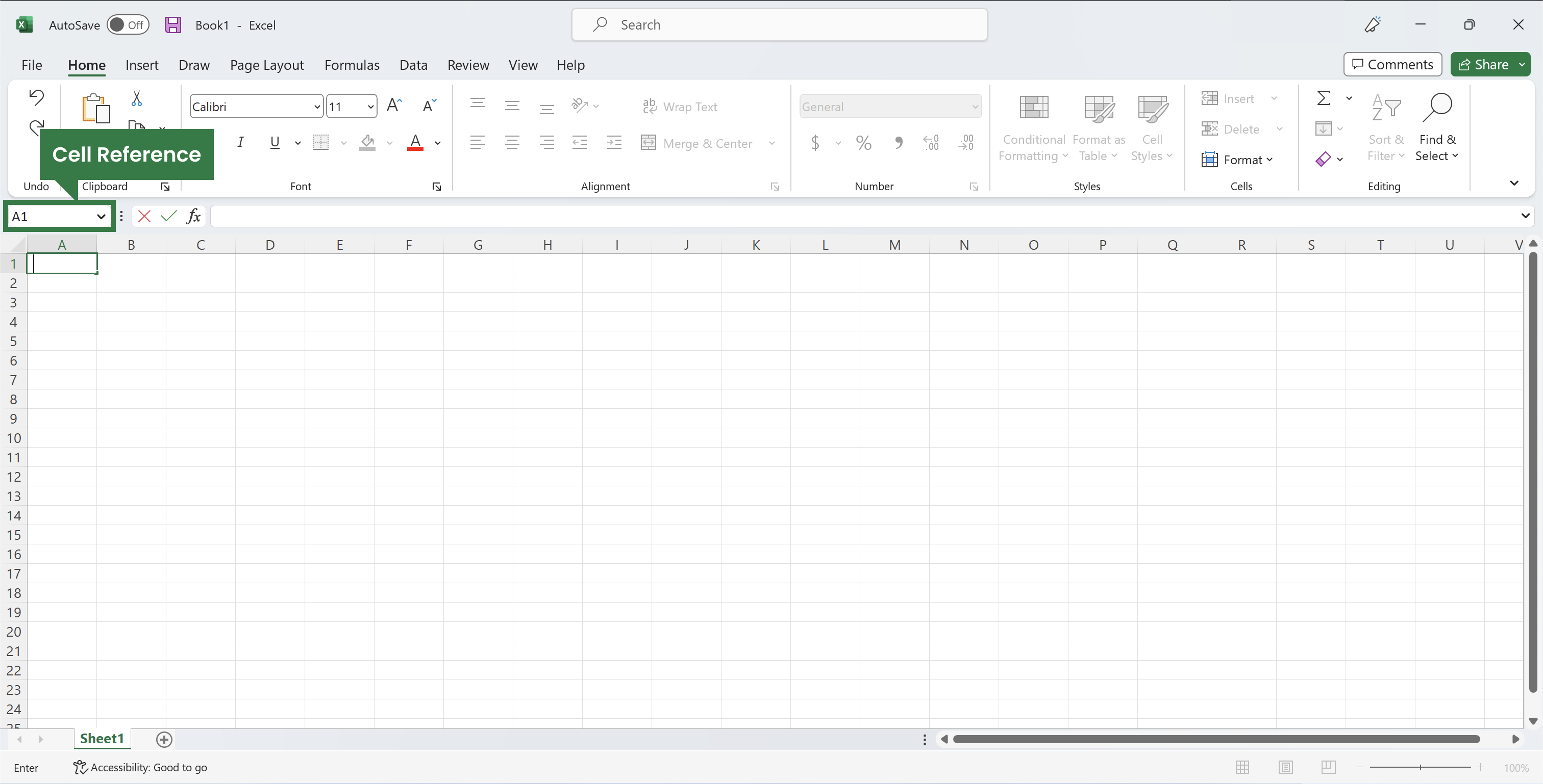 Excel file highlighting the cell reference