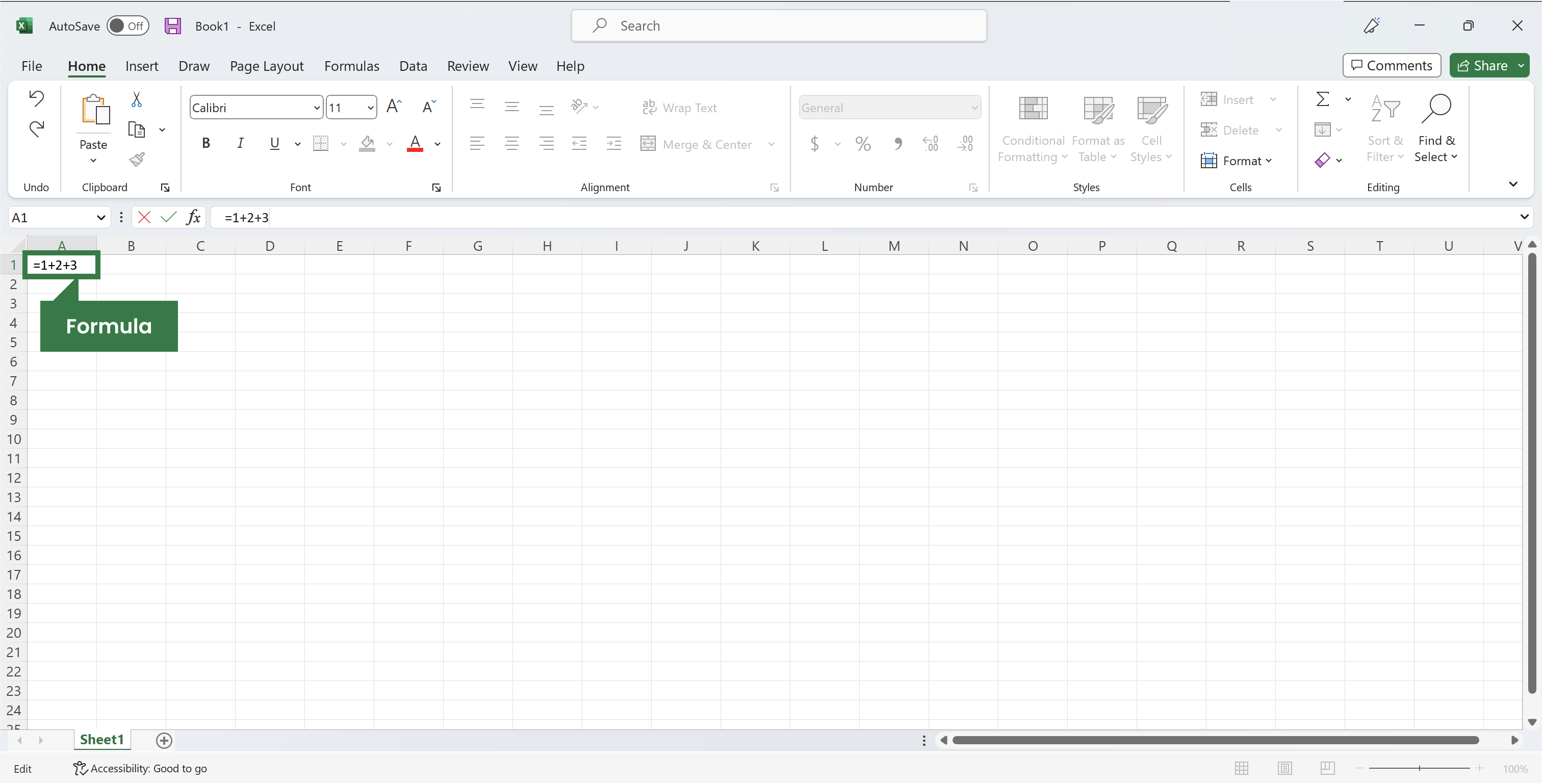 Excel file highlighting a formula