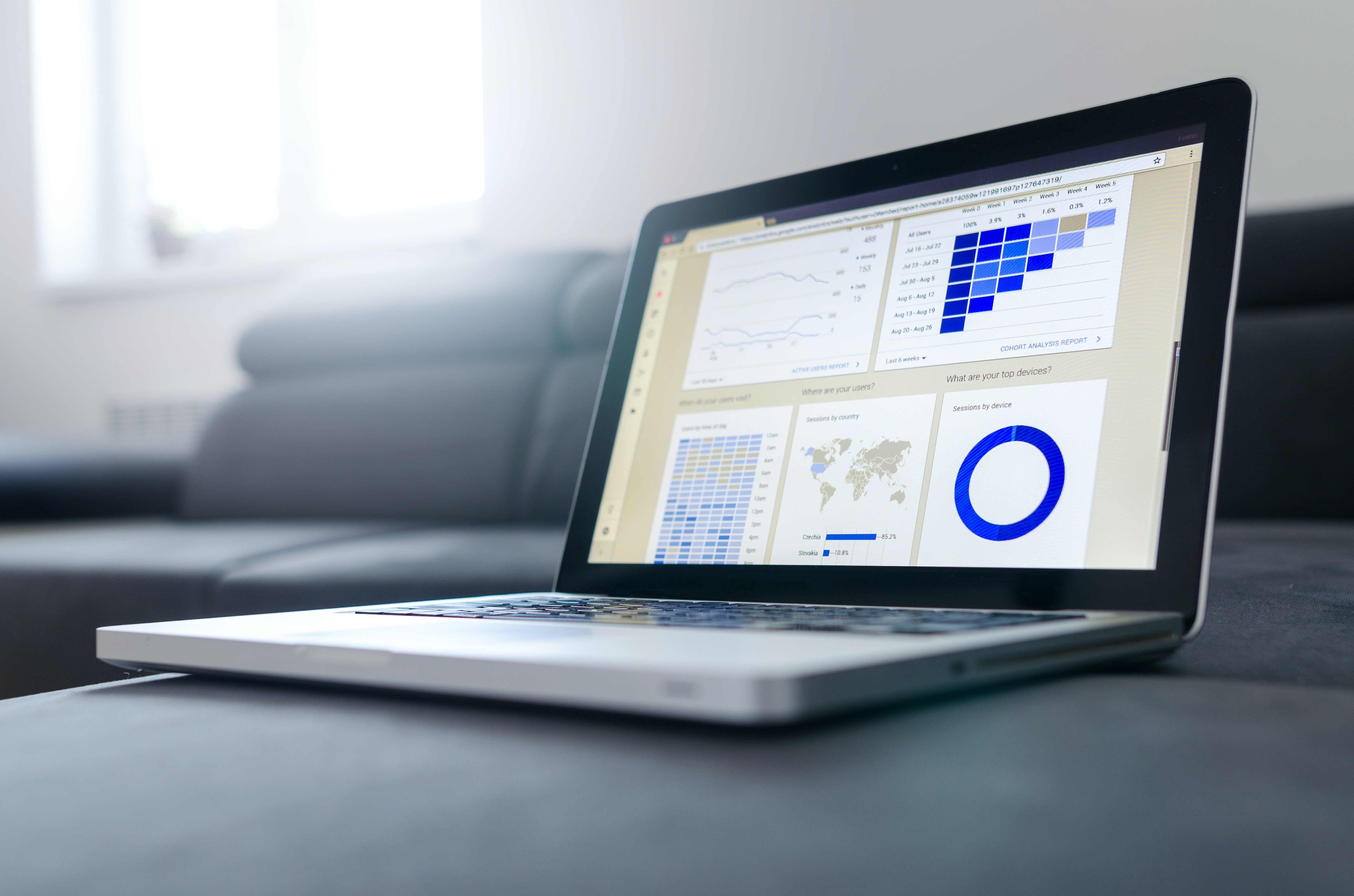 Image of a laptop with multiple data visualizations