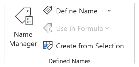 Image showing the features in Excel related to naming ranges of cells.