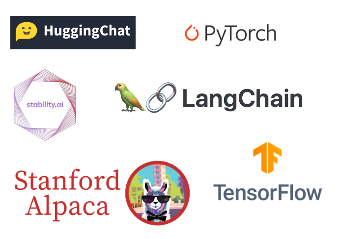 Collection of open source generative AI tool and model logos