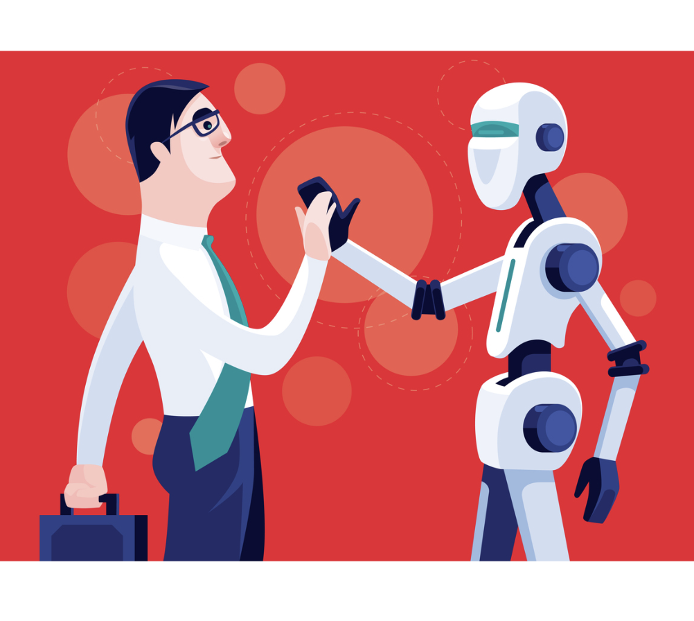 A human and robot high-fiving.