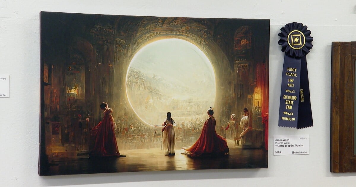 Award winning AI-generated art piece, featured with it's winning blue ribbon