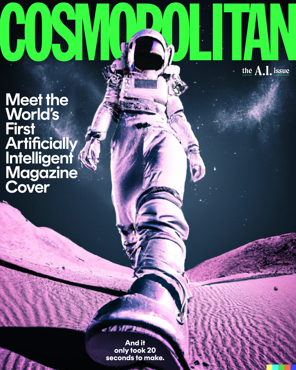 Cosmopolitan Magazine cover of a female astronaut generated by AI