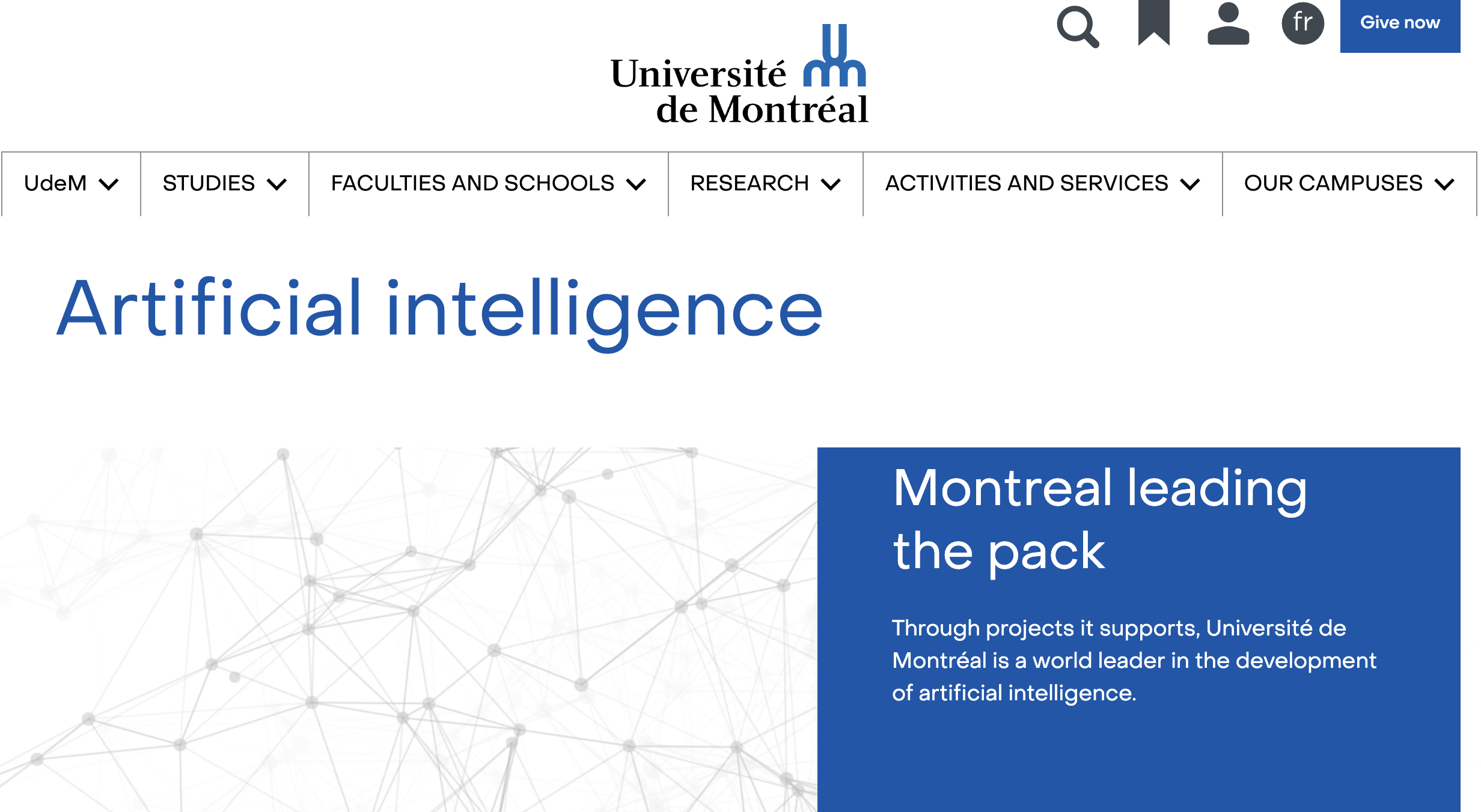 Homepage of the University of Montreal's AI center