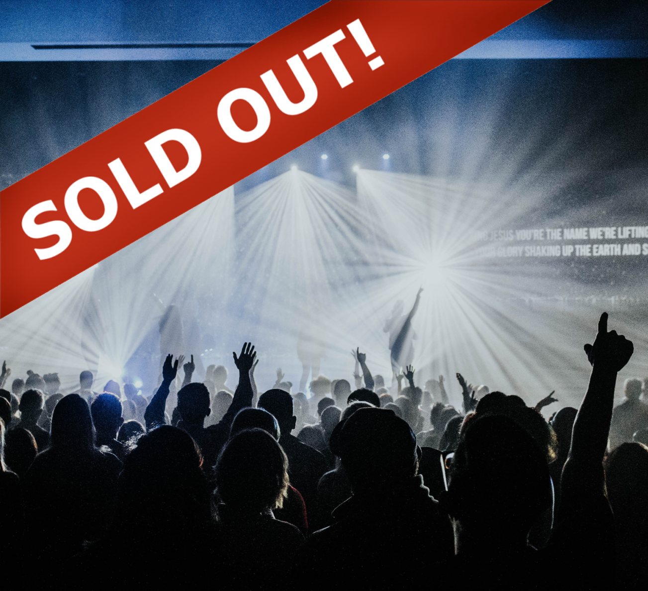 a visual of a music concerts with a "Sold Out" banner