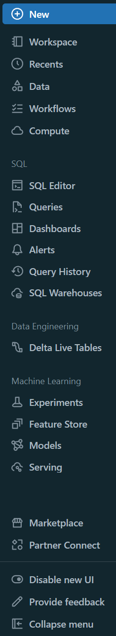 Databricks Menu