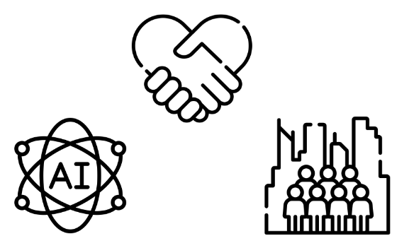 Icons illustrating that trust and understanding helps bridge AI and society.