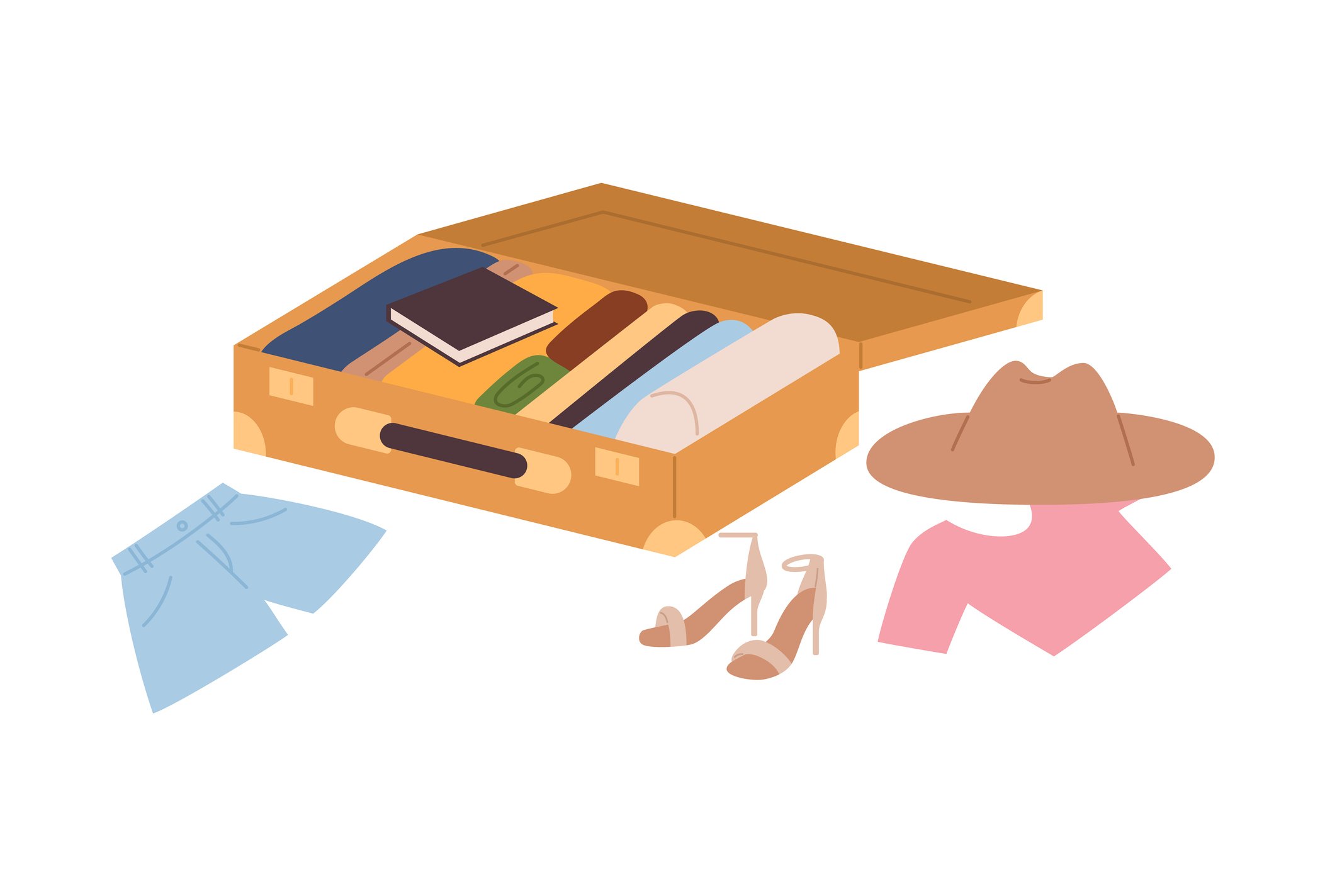A illustration of an unpacked suitcase.