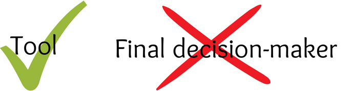 An illustration showing that AI is just a tool and not a final decision-maker.