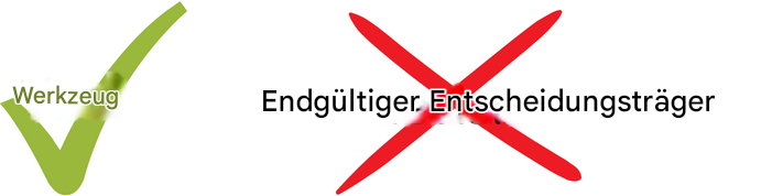 Eine Illustration, die zeigt, dass KI nur ein Werkzeug und kein endgültiger Entscheidungsträger ist