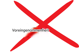 Ein rotes Kreuz über dem Wort "bias"
