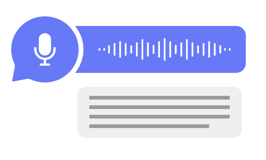 An icon showing an audio recording and a text block.