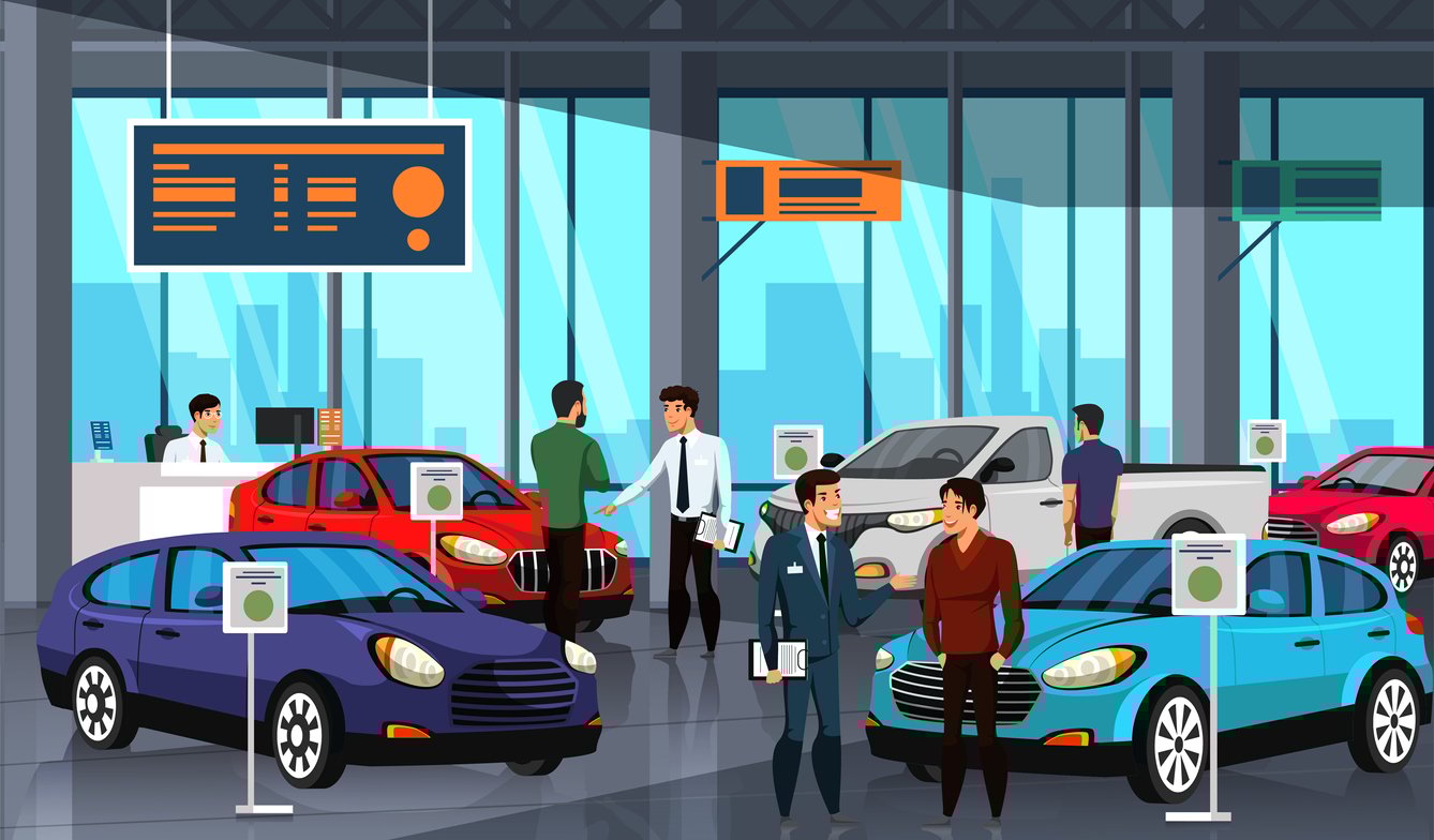 A car showroom.