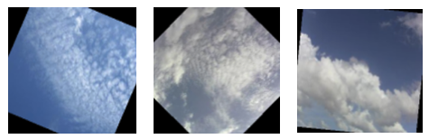 Three images of clouds showing the rotation transformation