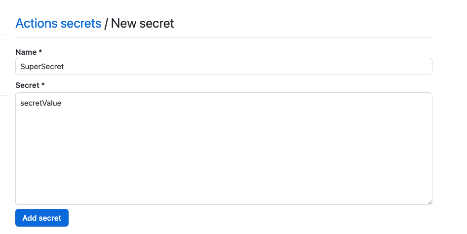 Image displaying how to set the secret name and value
