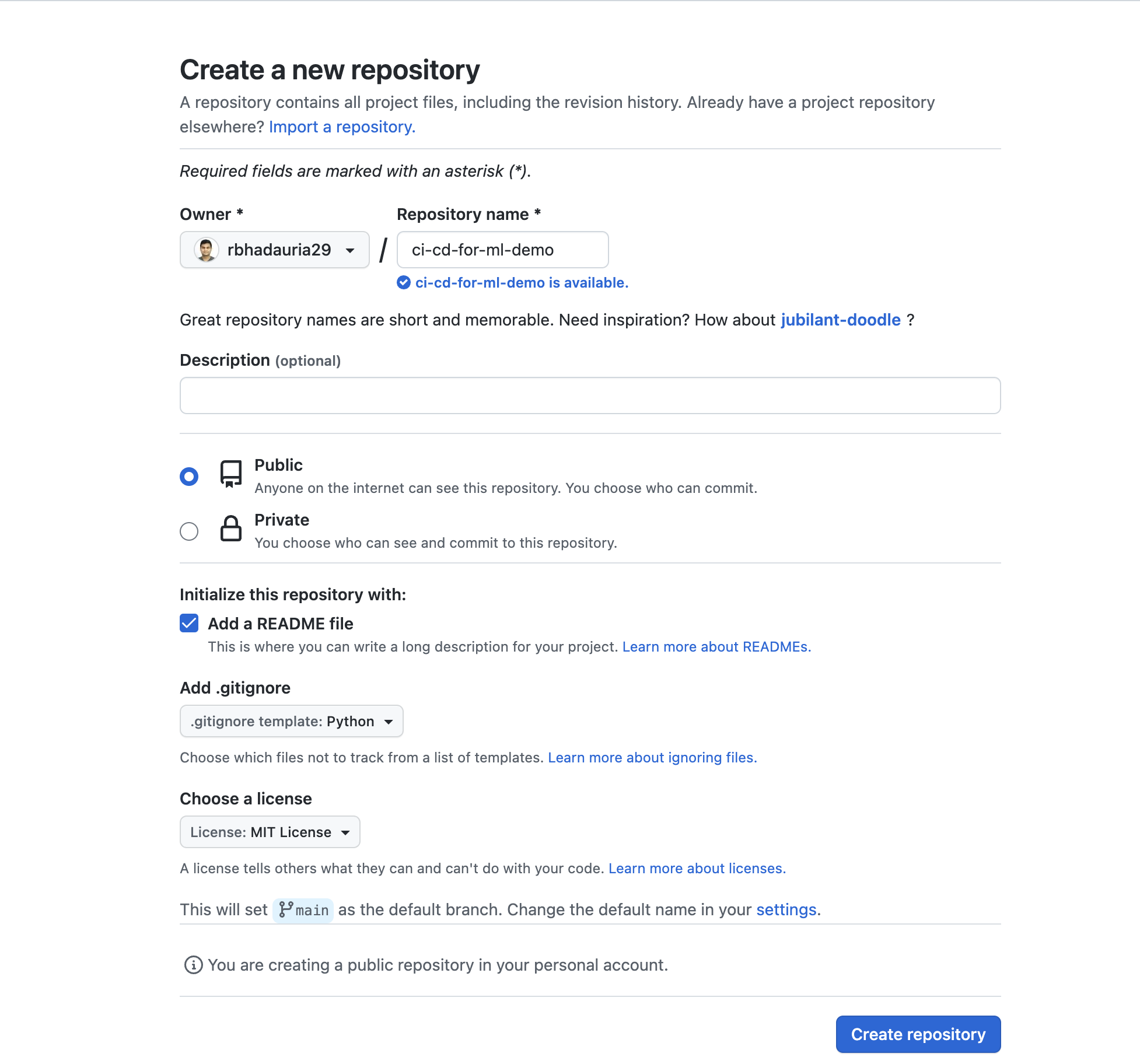 Image of https://github.com/new page where one can create a new repository