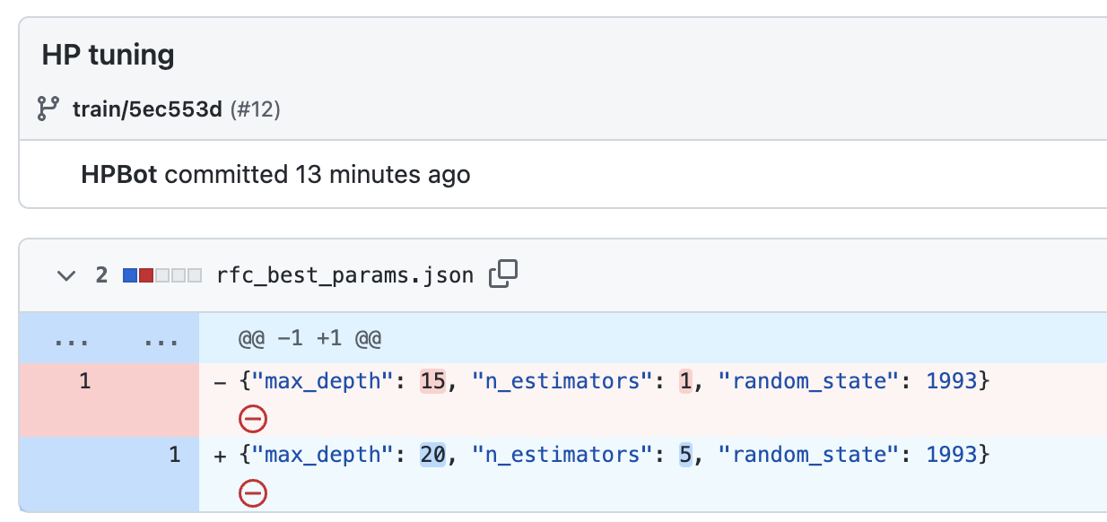 Screenshot of best parameter file diff in the new model training PR