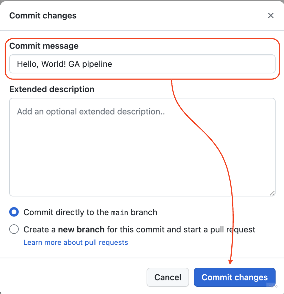 Image of the commit changes dialog where commit message is written