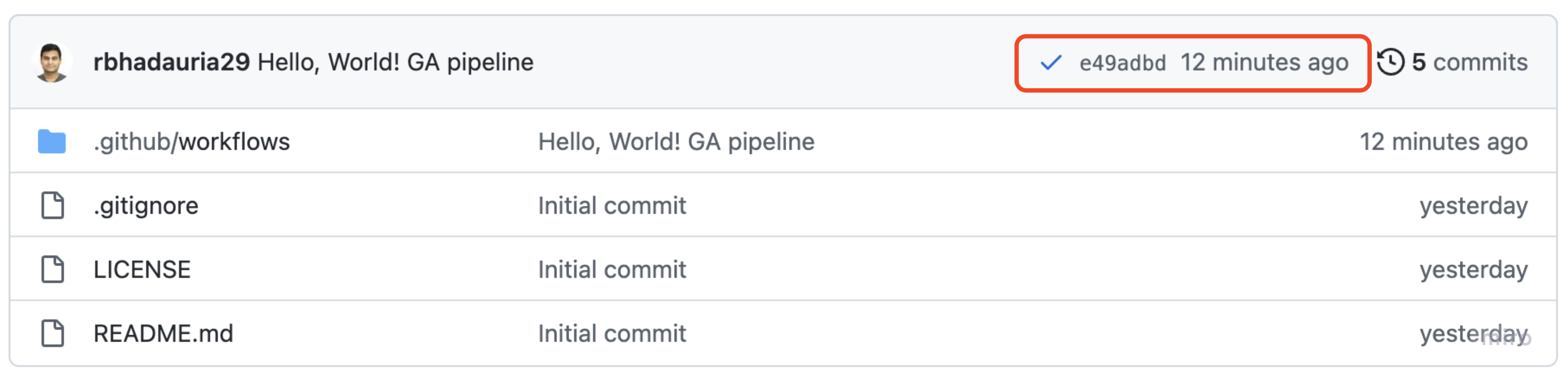 Image highlighting the post action completion banner on the repository landing page