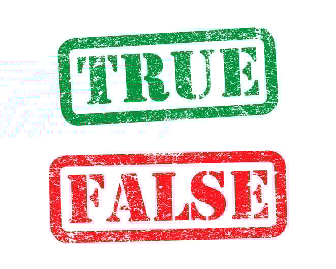 Images of the word TRUE in green, and FALSE in red.