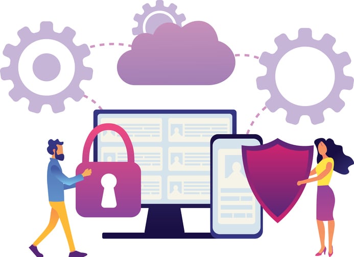 Image of two people protecting a computer and mobile screen