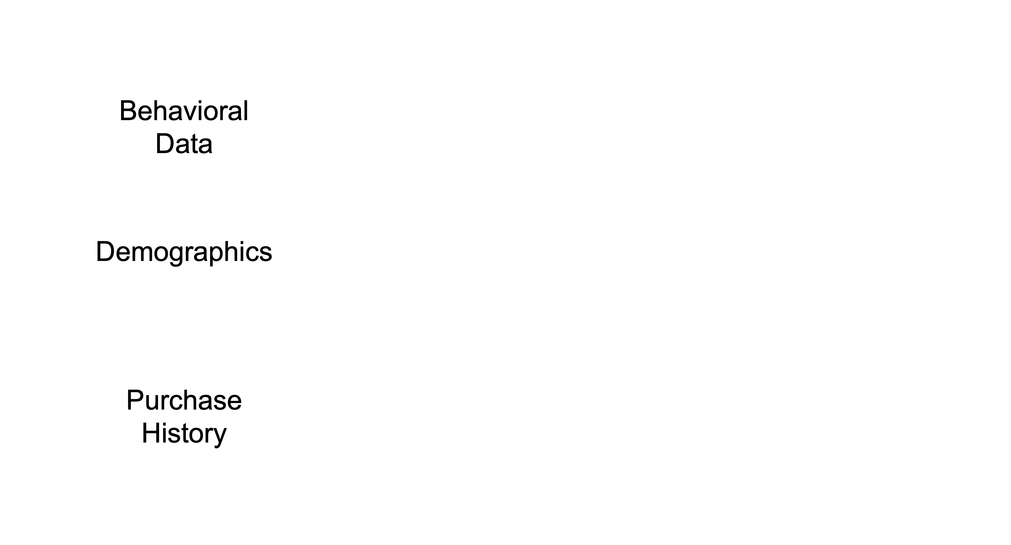Behavioral Data, Demographics, and Purchase History data.