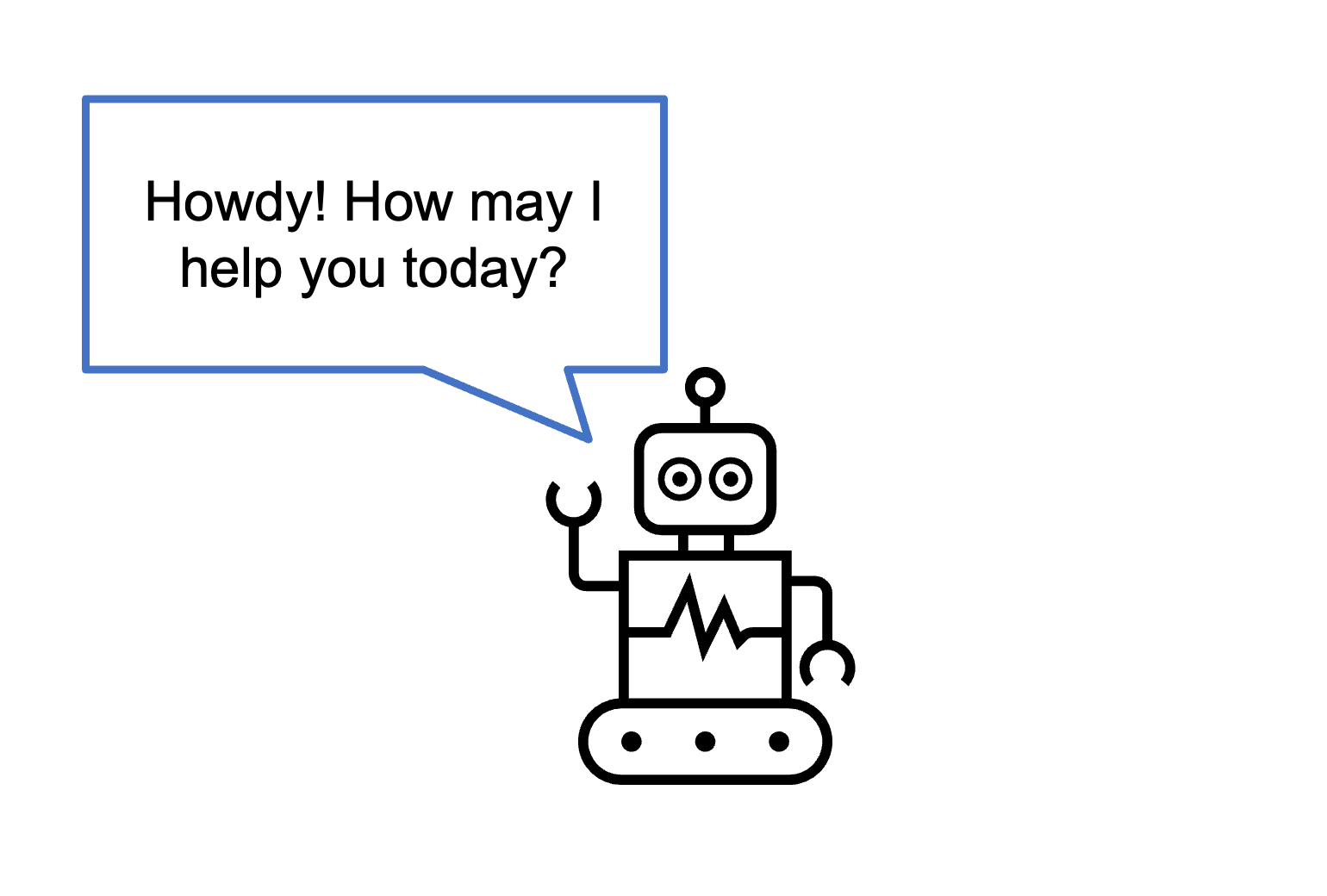 A robot saying they are going to help you today.