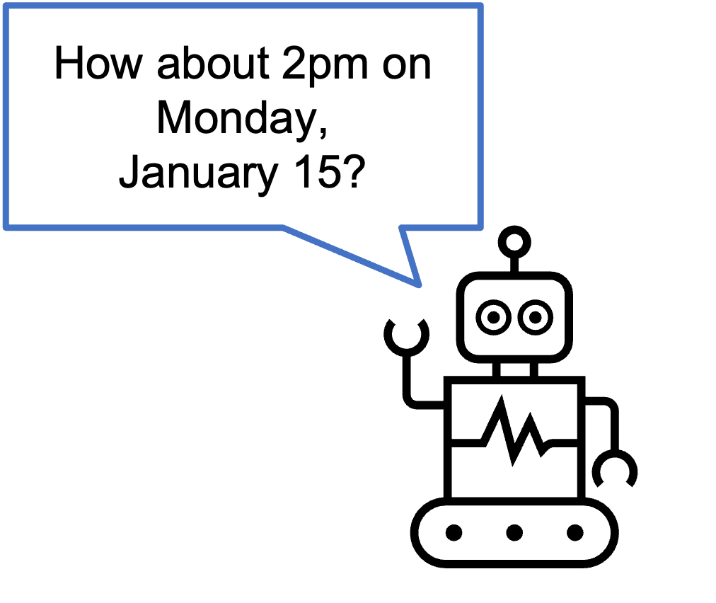 Chatbot suggesting times.