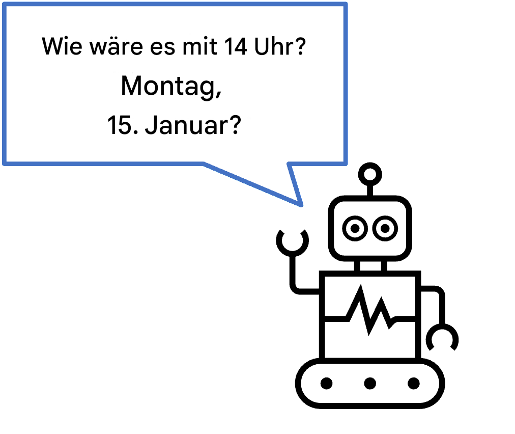 Chatbot schlägt Zeiten vor.