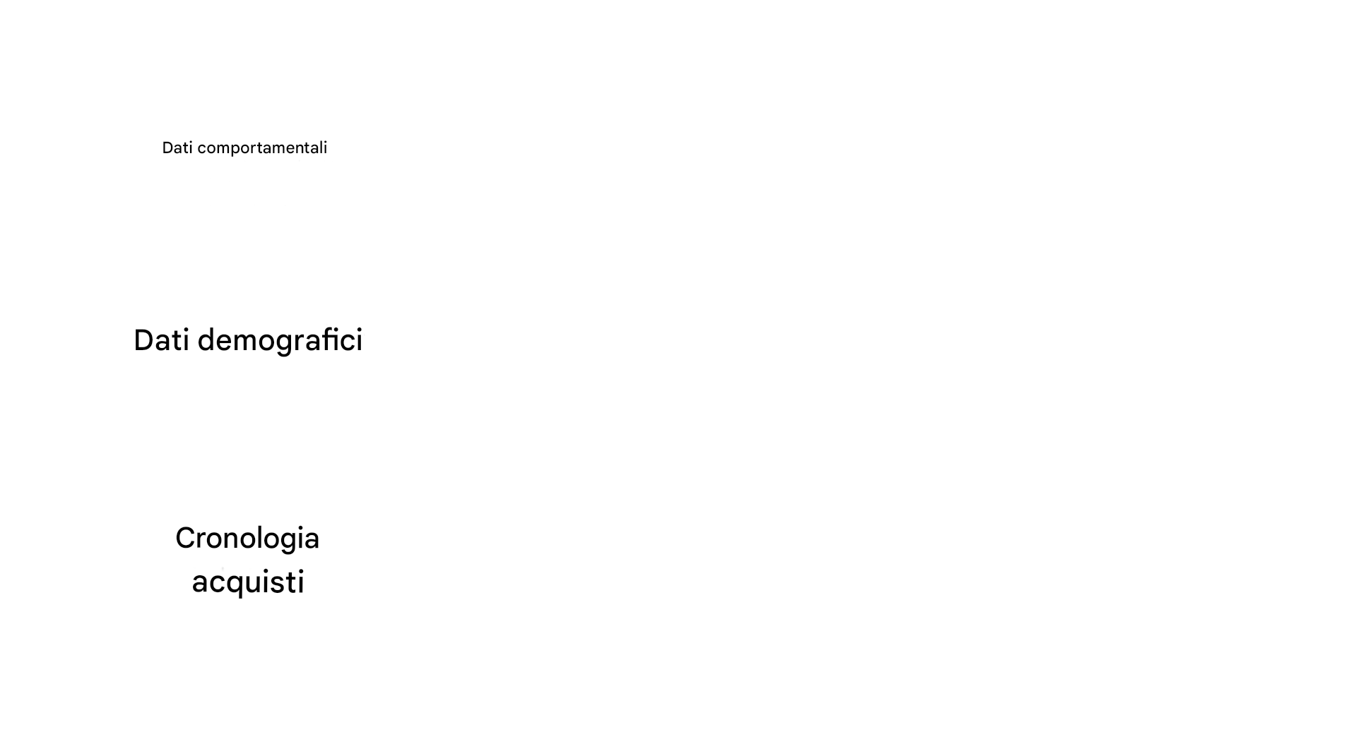 Dati comportamentali, dati demografici e cronologia degli acquisti.